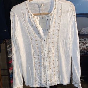 NWT Lucky Brand Cream Colored Button Up Blouse